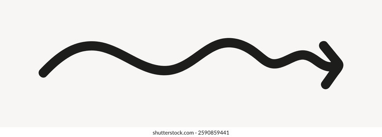 Curved arrow pointing right. Black wavy arrow design. Simple arrow graphic.