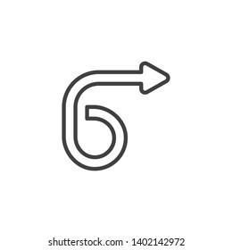 Curved arrow right line icon. linear style sign for mobile concept and web design. Right directional arrow outline vector icon. Symbol, logo illustration. Vector graphics