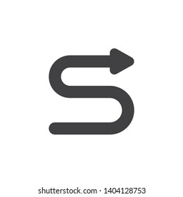 Curved arrow right vector icon. filled flat sign for mobile concept and web design. Right direction arrow glyph icon. Symbol, logo illustration. Vector graphics