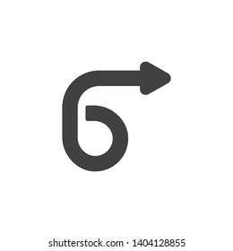 Curved arrow right vector icon. filled flat sign for mobile concept and web design. Right directional arrow glyph icon. Symbol, logo illustration. Vector graphics