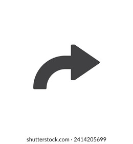 Curved arrow right vector icon. filled flat sign for mobile concept and web design. Turn right arrow glyph icon. Symbol, logo illustration. Vector graphics