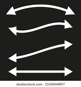 Curved arrow set. Wavy directional arrows. Movement vector icon. Black arrow collection.