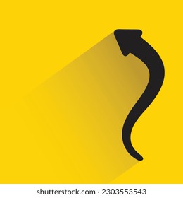 curved arrow with shadow on yellow background