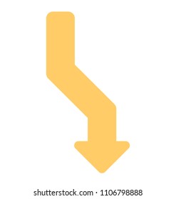 An curved arrow showing down indication or direction
