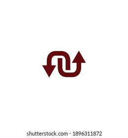 Curved arrow sign. Arrows showing up or down side. Arrows pointing down and up vector. Direction symbol. Arrow shows both sides vector. Reload, rotation, refresh button