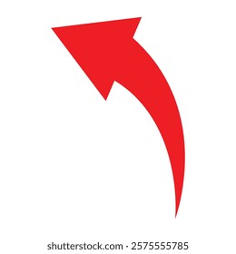 Curved arrow sign. Red curved arrow icon. Red arrow icon on white background. Vector illustration.