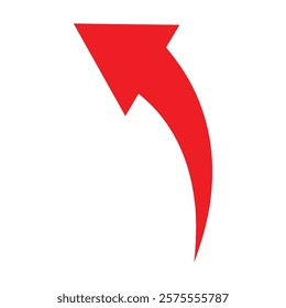 Curved arrow sign. Red curved arrow icon. Red arrow icon on white background. Vector illustration.