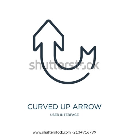 curved up arrow thin line icon. arrow, up linear icons from user interface concept isolated outline sign. Vector illustration symbol element for web design and apps.