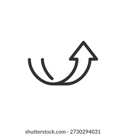 Seta curva para cima, ícone linear. Direção de crescimento e mudança positiva. Linha com traçado editável.