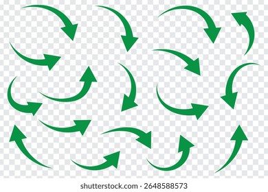 Curved Arrow vector collection. Arrow. Collection different wavy arrow signs. Different cursor arrow direction symbols in flat style. Cursor. Curvy arrows icons. Long curve arrows vector illustration.