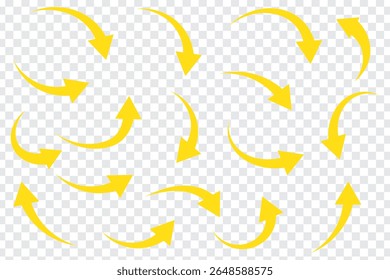 Curved Arrow vector collection. Arrow. Collection different wavy arrow signs. Different cursor arrow direction symbols in flat style. Cursor. Curvy arrows icons. Long curve arrows vector illustration.