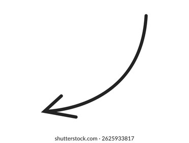 Curved arrow vector pointing left isolated on white background