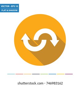 Curved arrows flat icon with long shadow. Vector Illustration.