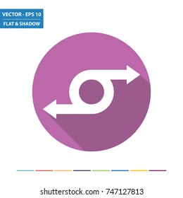 Curved arrows flat icon with long shadow. Vector Illustration.