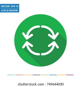 Curved arrows flat icon with long shadow. Vector Illustration.
