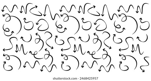Curved arrows hand drawn icon set. Arrow sign