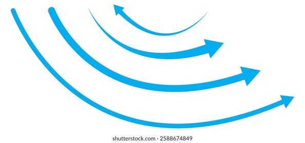 Curved arrows, hand drawn curved arrows. Set long blue curve arrow icon vector . blue curve arrow icon set. long arrow icon set. curve arrow vector.