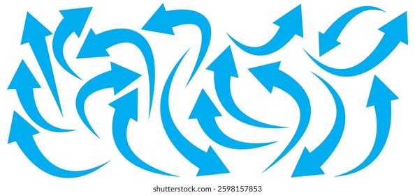 Curved arrows, hand drawn curved arrows. Set long blue curve arrow icon vector Set. blue curve arrow. long arrow icon set. curve arrow vector. 