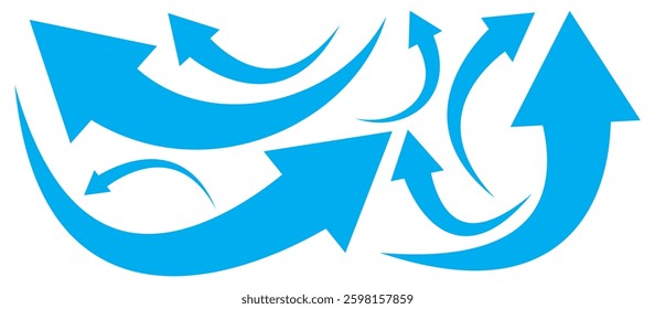 Curved arrows, hand drawn curved arrows. Set long blue curve arrow icon vector Set. blue curve arrow. long arrow icon set. curve arrow vector. 