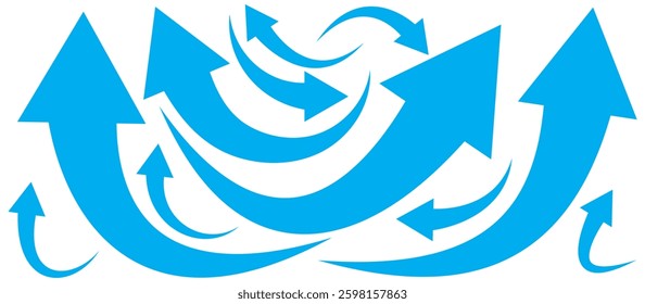 Curved arrows, hand drawn curved arrows. Set long blue curve arrow icon vector Set. blue curve arrow. long arrow icon set. curve arrow vector. 
