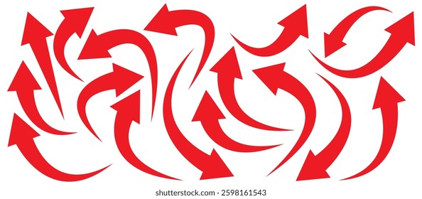 Curved arrows, hand drawn curved arrows. Set long Red curve arrow icon vector Set. Red curve arrow. long arrow icon set. set of Red long curve arrow for app and ui design.