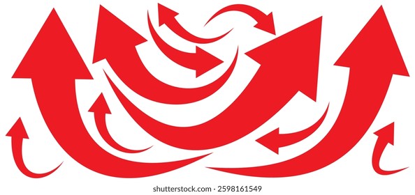 Curved arrows, hand drawn curved arrows. Set long Red curve arrow icon vector Set. Red curve arrow. long arrow icon set. set of Red long curve arrow for app and ui design.