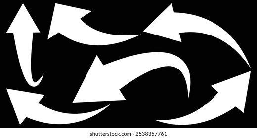 Curved arrows icons set. Arrow sign in flat style. Wind movement image, process repeat symbol, rotation. Vector illustration.