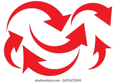 Flechas curvas aisladas sobre fondo blanco. Flechas curvas, flechas curvas dibujadas a mano. Ilustración vectorial de icono de flecha de curva roja.