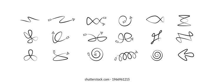 Curved arrows and lines icons set. Collection of vector arrow icons, simple lines.