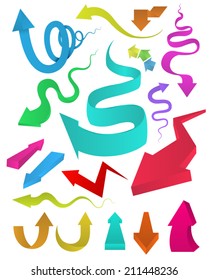 Curved arrows multi colour set. Vector illustration, Can use for object printing and website. Kid funny style.