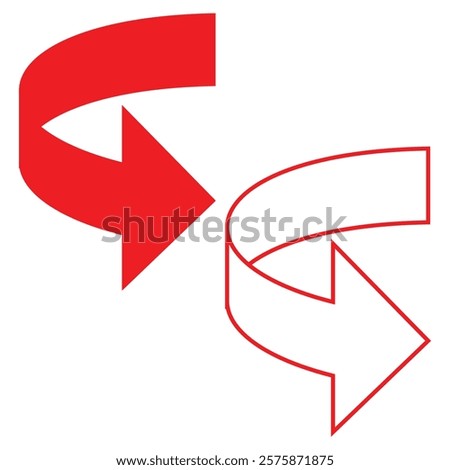 Curved arrows. Red arrows. Rotate around set icon. Circle signs vertical, vector illustration. 