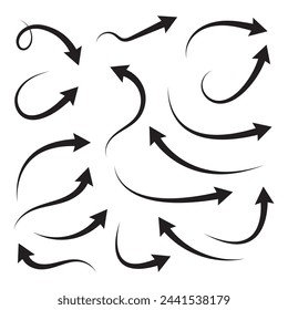 Curved arrows. Set of black curved arrows isolated on white.