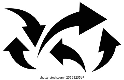 Curved arrows. Set of black Curved Arrows isolated. Vector illustration.