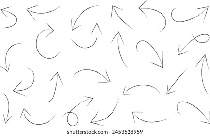 Flechas curvas establecidas para el Plan de negocios, presentación y educación. Signo, símbolo, colección de flecha dibujada a mano. ilustración aislada sobre fondo blanco. EPS 10
