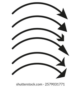 Curved arrows set. Dynamic vector illustration. Black motion symbols. Bold abstract design.