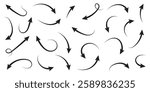 Curved arrows. Set of vector hand drawn arrows. Collection of pointers.