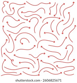 Curved arrows. Set of vector hand drawn arrows. Collection of pointers. Red hand drawn doodle arrow set. Arrows icons hand drawn vector editable set. Arrow sketch handmade doodle swipe up symbol sign