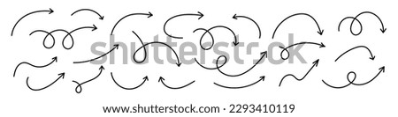 Curved arrows. Set of vector hand drawn arrows. Collection of pointers. Сток-фото © 