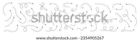 Curved arrows. Set of vector hand drawn zigzag arrows. Collection of pointers. Vector illustration.