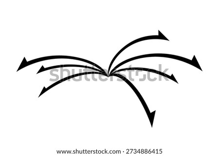 Curved Arrows Spreading from a Central Point Illustrating Branching, Direction, Flow and Expansion in Black