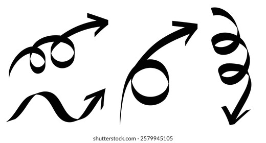 curved arrows. twisted pointing arrow set. vector illustration.