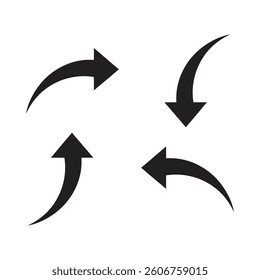 Curved Arrows Vector Set, Black Directional Icons