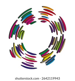 Curved bar circle. Colorful loop shape. Vector abstract pattern. Rainbow glitch icon.