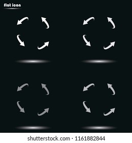 Curved, bent arrows flat grayscale vector icon.