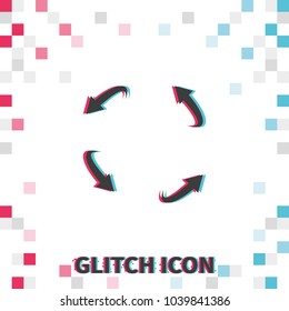 Curved, bent arrows  glitch effect vector icon.