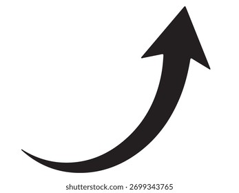 Flecha negra curva que apunta hacia arriba aislado en el fondo blanco, que simboliza el crecimiento, la dirección y el progreso en un diseño simple y elegante para diversas aplicaciones