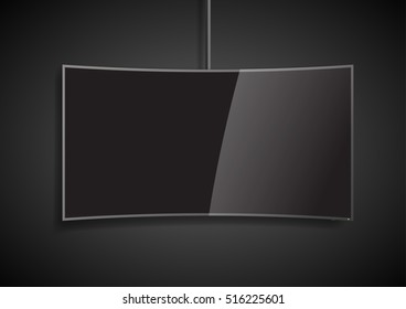 Curved black blank screen smart TV. Background in vector graphics