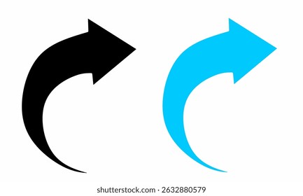 Curved black and blue arrows pointing upward and right on a white background. Symbolizing rotation, return, refresh, or movement. Ideal for web icons, app interfaces, modern business design concepts