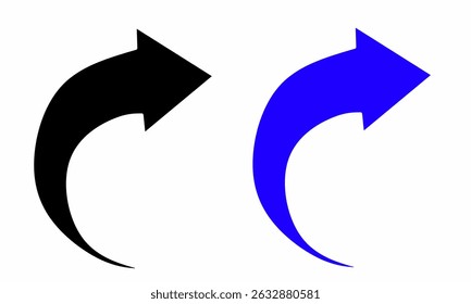 Curved black and blue arrows pointing upward and right on a white background. Symbolizing rotation, return, refresh, or movement. Ideal for web icons, app interfaces, modern business design concepts