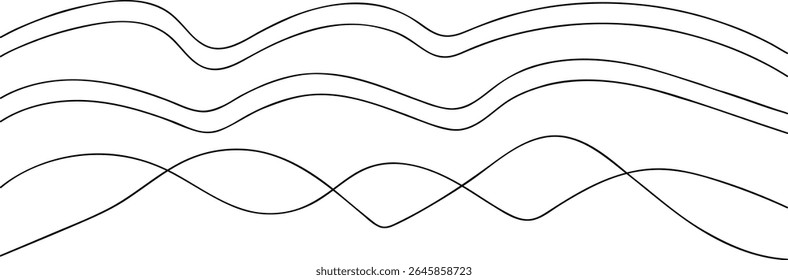 Curved black long lines on white, Wavy line horizontal divider outline minimalist Abstract black lines wave curve motion on , Background white	
